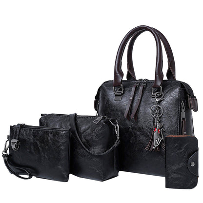 4pcs Vintage Women Handbag PU Leather Tote Messenger Bag Wallet Clutch w/ Tassel