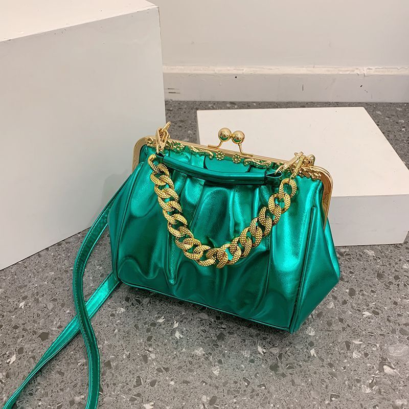 Shoulder Bag Pleated Bag Thick Chain Clip Handbags Satchel Leather Crossbody Bag