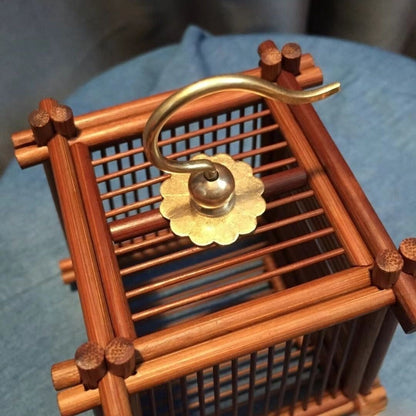 Handmade Brown Bamboo Katydid Cricket Cage Mortise Tenon Hanging Insect Box
