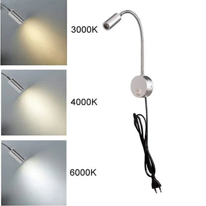 LED Reading Lights AC100-240V Silver Aluminum Gooseneck Bed Headboard Desk Lamps