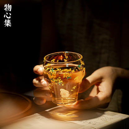 230ml Heat-resistant Glass Handpainted Osmanthus Rabbit Teacup Master Cup