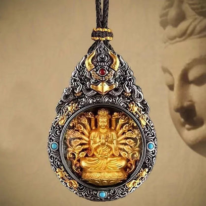 Tibetan Chinese Retro Handcarved Buddha Statue Pendant Amulet Necklace Jewelry
