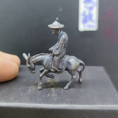 Chinese Bronze Copper Statue Hand Carved Donkey rider Figurine