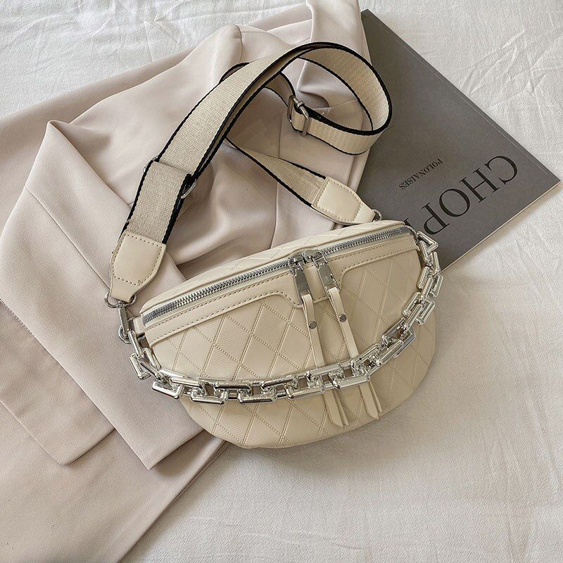 Thick Chain Waist Bag Women Leather Fanny Chest Bag Belt Shoulder Crossbody Bags