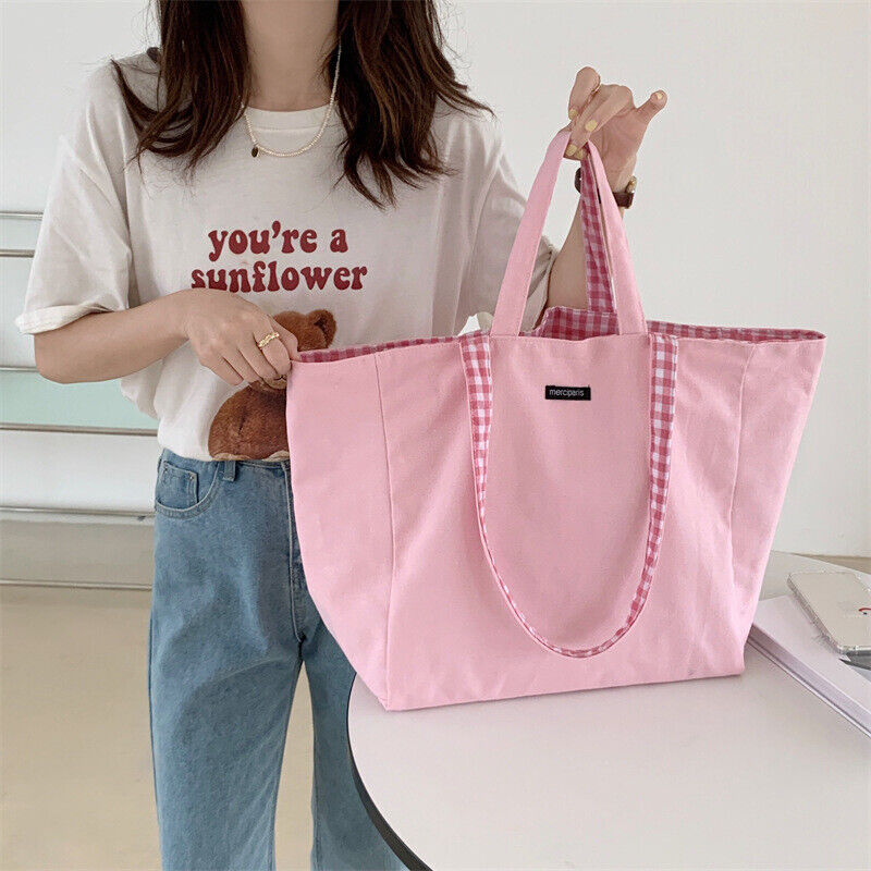 Canvas Bags Women Shoulder Totes Bag Handbags Girls Plaid Shopper Bags