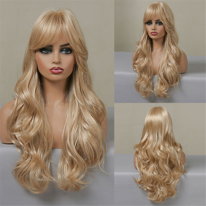 Long Wavy Wigs with Bangs Cosplay Party Synthetic Hair Wigs for Black Women