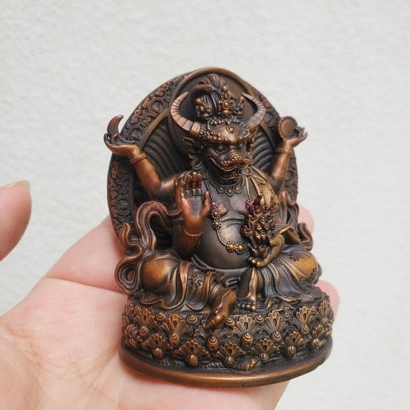 8CM Old Nepal Pure Copper Bull King Pearl Heavenly Bodhisattva Buddha Statue