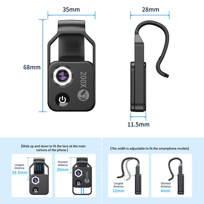 APEXEL 200X with CPL Phone Microscope with LED Light/Clip for IPhone and Android