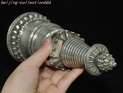 6.4'' Tibet Tibetan Silver Buddhism Temple Buddha Stupa Pagoda Tower Statue