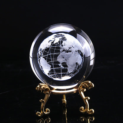 60mm 3D Crystal Earth Ball Glass Laser Engraved Miniature Earth Model Sphere