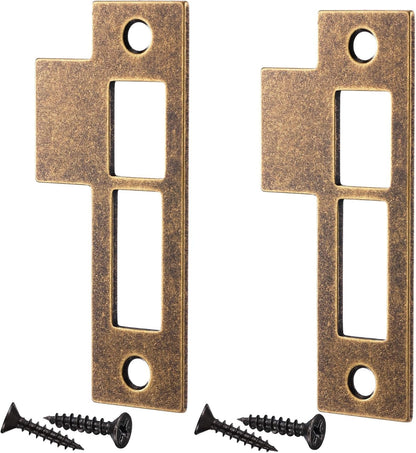 2 Pcs Antique Brass Door Strike Plate Latch with Screws Solid Brass Replacement