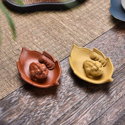 Creative Purple Clay Golden Toad Tea Pet Ornaments For Overnight Wealth Tea Play