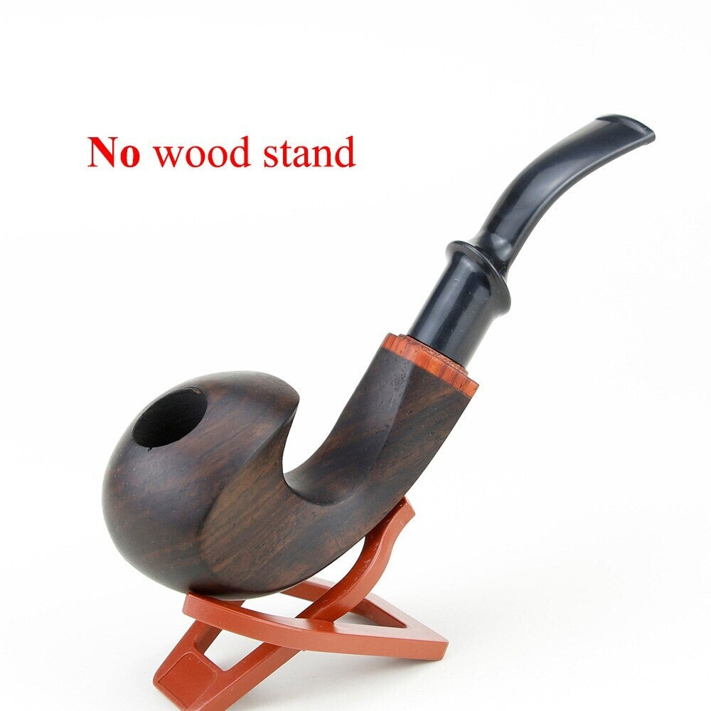 Natural Filter Ebony Wooden Smoking Pipe Handmade Bent Wood Tobacco Pipes 9mm