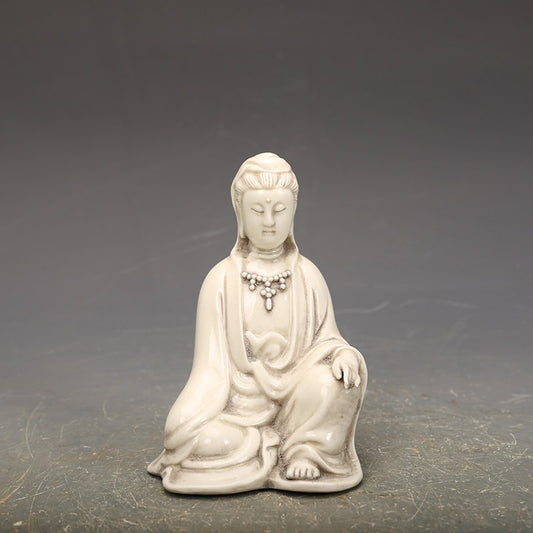 5.12" Collection China White Glaze Porcelain Buddhism Kwan-yin Guanyin Statue