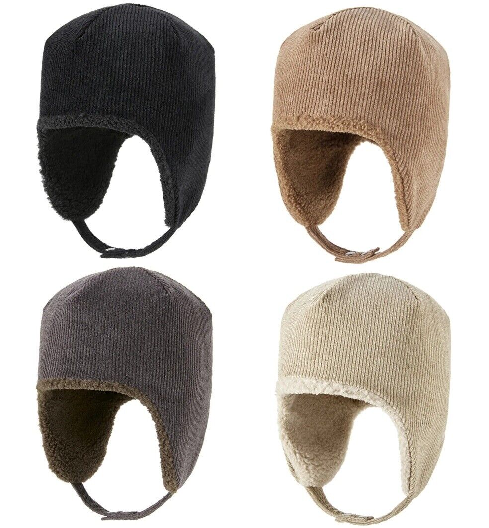 Women Beanies Winter Thick Warm Fleece Hats Corduroy Outdoor Ski Ear Cap 55-62cm