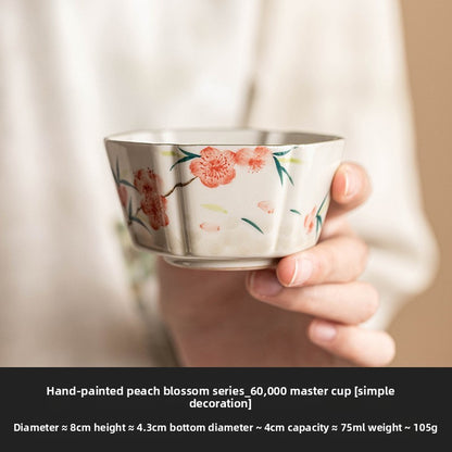75ml High-end Ceramics Handpainted Peach Blossom Master's Cup Tea Tasting Cup