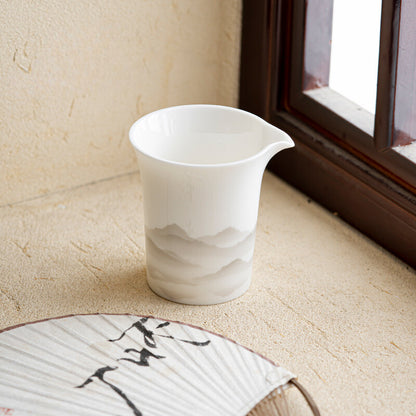 Sheep Fat Jade White Porcelain Cha Hai Ink Painting Distant Mountains Tea Set