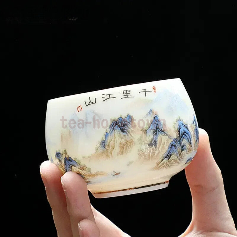 Lamb Fat Jade White Porcelain Tea Cup Handmade Portable Ceramic Teacup Tea Set