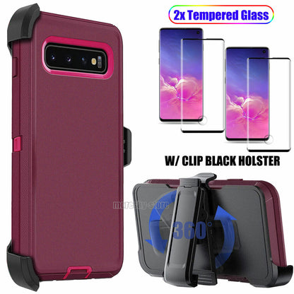 For Samsung Galaxy S10/+/S10e Case, Clip Holster Cover, Tempered Glass Protector