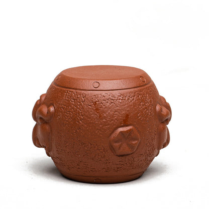 Chinese Yixing Zisha Pottery Lovable Beast Head Drum Tea Pet Statues