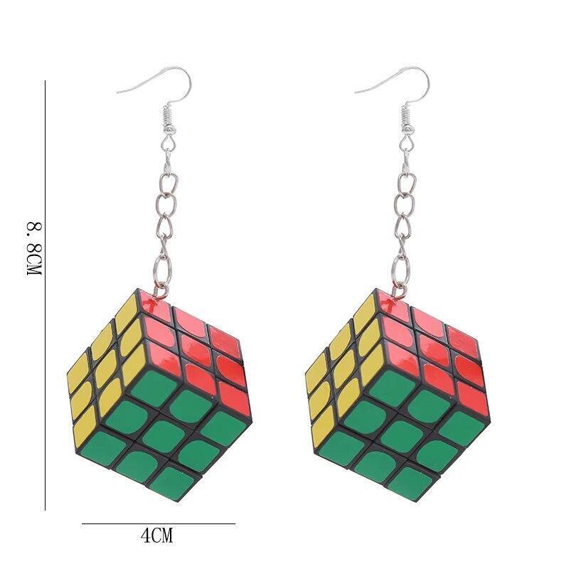 Women Rubik's Cube Earring Geometry Funny Earrings Hanging Cool Jewelry 1Pairs
