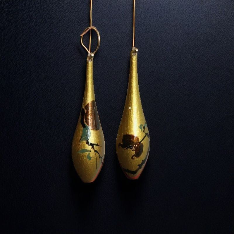 Handmade Chinese Lacquer Vase Earrings Hand Painted Fruit Copper Base Jewelry