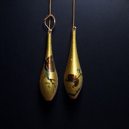 Handmade Chinese Lacquer Vase Earrings Hand Painted Fruit Copper Base Jewelry
