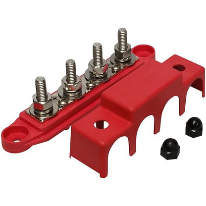New Red 5/16" 4 Stud Power and Ground Distribution Block with Cover M8