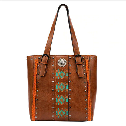 Celela Concealed Carry Studs Stitch Concho Women Tote Handbag Shoulder Bag Purse