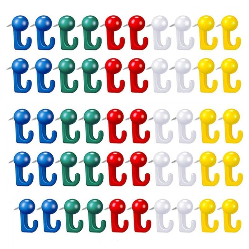 Message Board Holder 50Pcs Metal Plastic Hook-Shaped Push Pins Paper Thumb Tacks