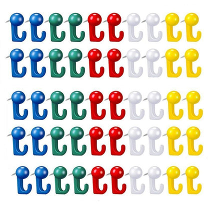 Message Board Holder 50Pcs Metal Plastic Hook-Shaped Push Pins Paper Thumb Tacks