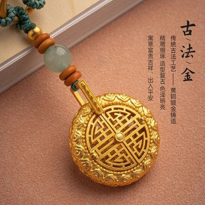 Vintage Gold Car Pendant 39.5cm Openable Heart Sutra Jade Car Mirror Hanger