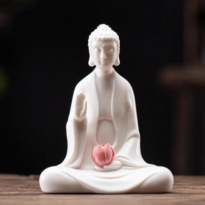 Tathagata White Porcelain Tea Pet 12.3cm Tea Ceremony Buddha Statue Decoration