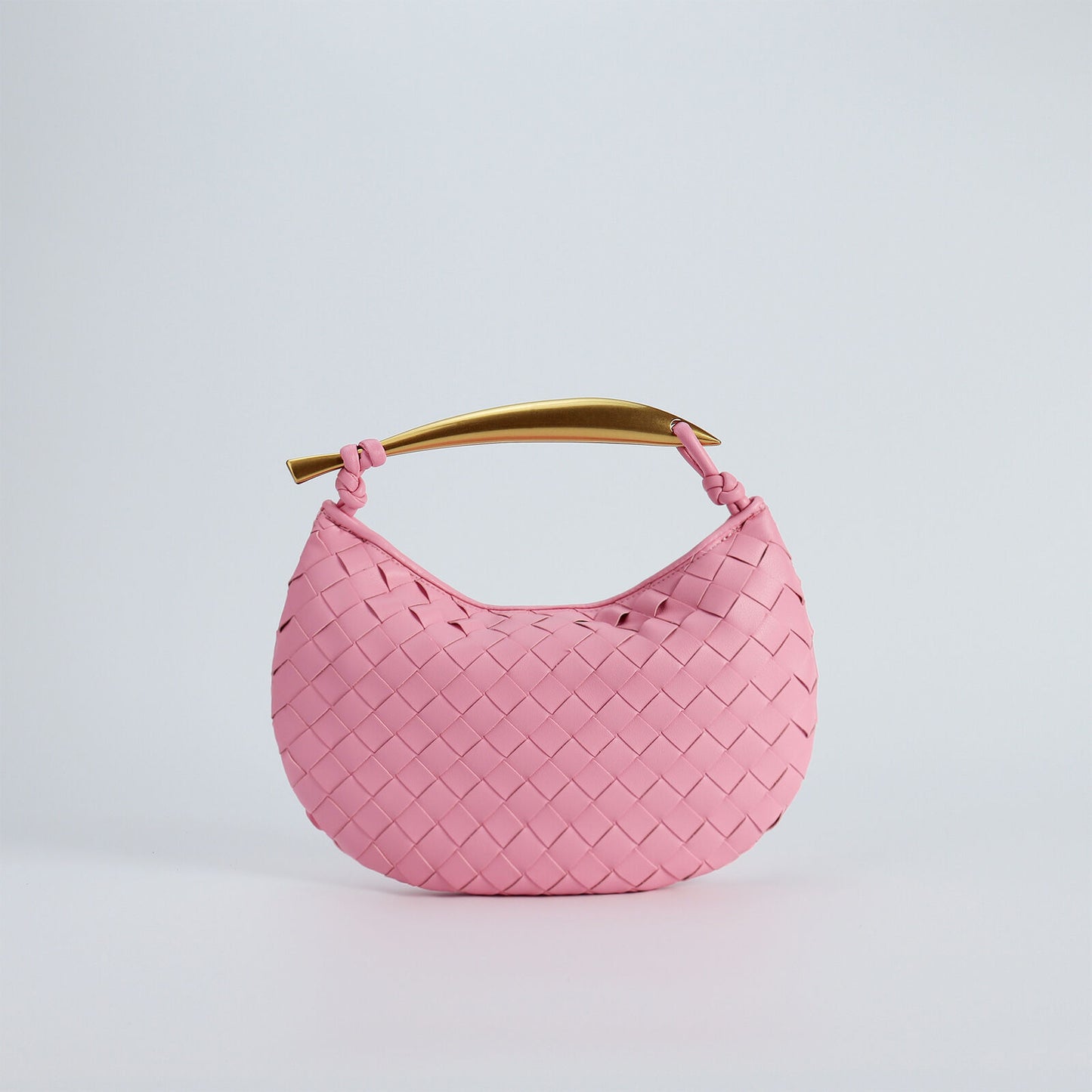 Woven Microfiber Leather Top Metal Handle Clutch Handbag Purse Tote Fashion Bag