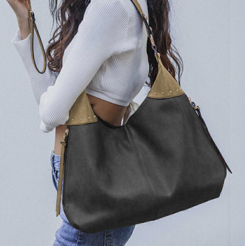 Celela Women Concealed Carry Studs Hobo Shoulder Handbag Tote Bag W/ Purse Set