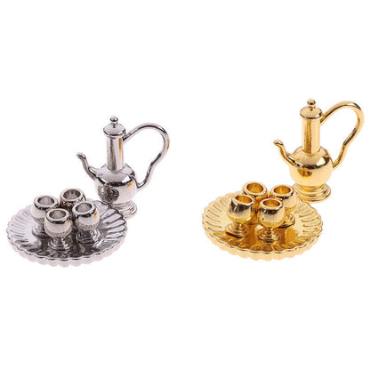 1: 12 Dollhouse Miniature Metal Tea Set Teapot Cup Plate Furniture Toy-ca