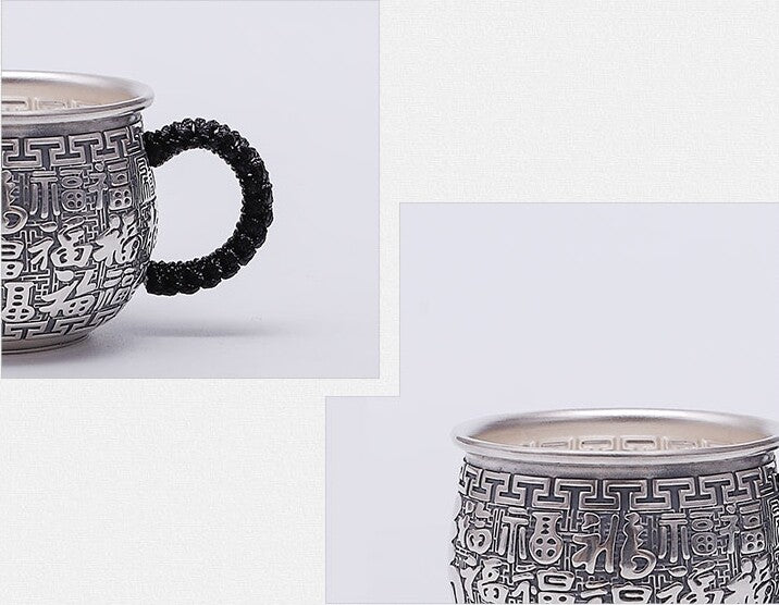 999 Sterling Silver Tea Cup With Handle Certificate Paper Health Care Handmade