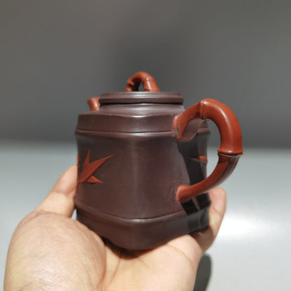 Chinese Yixing Zisha Clay Handmade Exquisite Teapot（四方竹韵壶 底款：顾景舟）