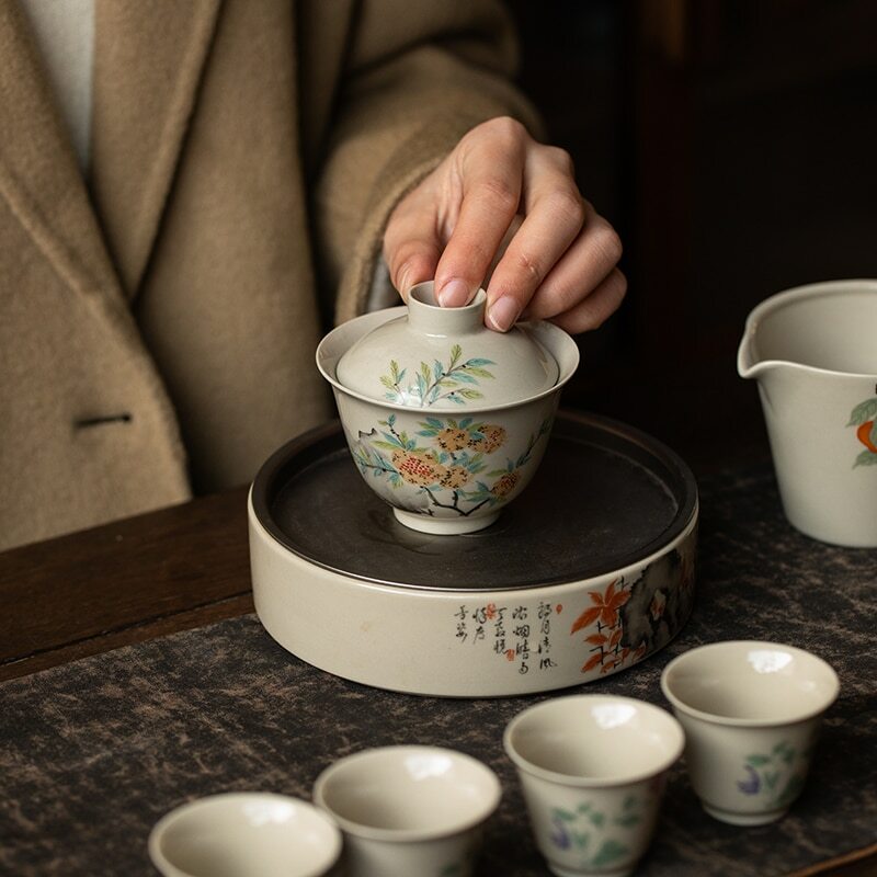 120ml Ceramic Gaiwan Pomegranate Tureen Teaware Chinese Cup Bowl Kung Fu Tea Set