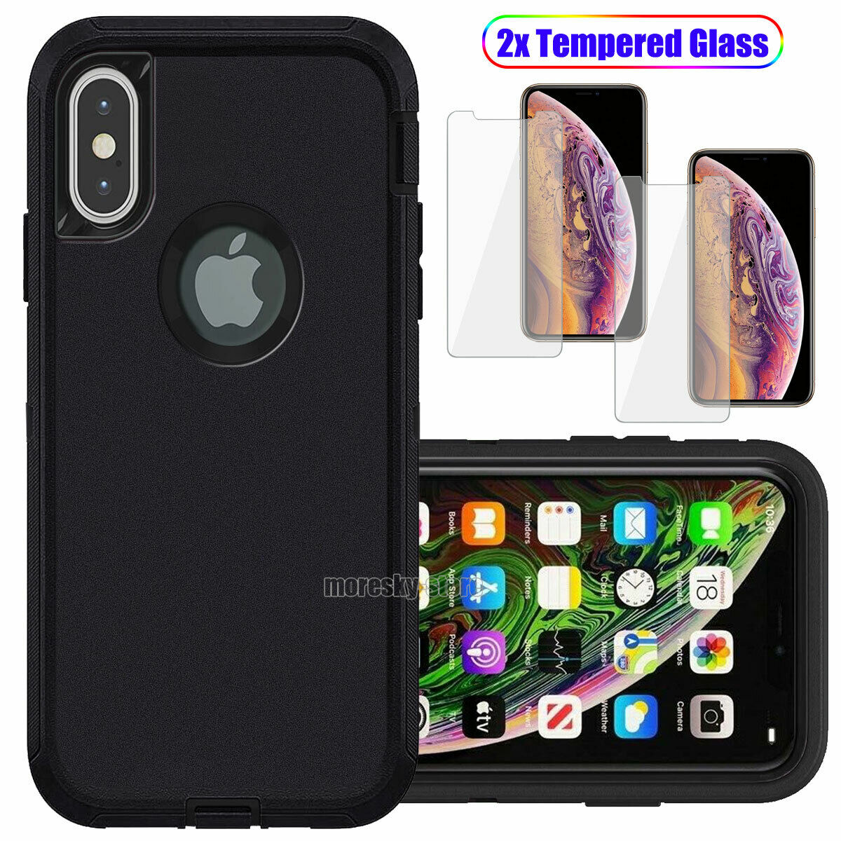 For Apple iPhone XR Case Shockproof Hard Cover with Glass Screen Protector