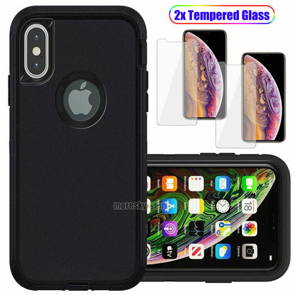 For Apple iPhone XR Case Shockproof Hard Cover with Glass Screen Protector