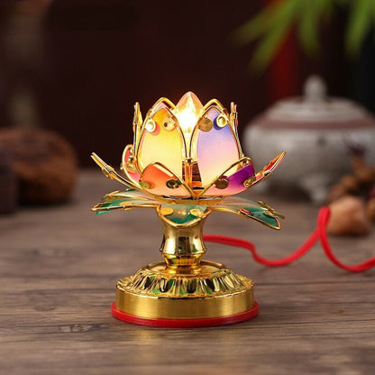 Pair 12cm Hall Worship Buddha Lotus Lamp Colorful Temple Shrine Lights New