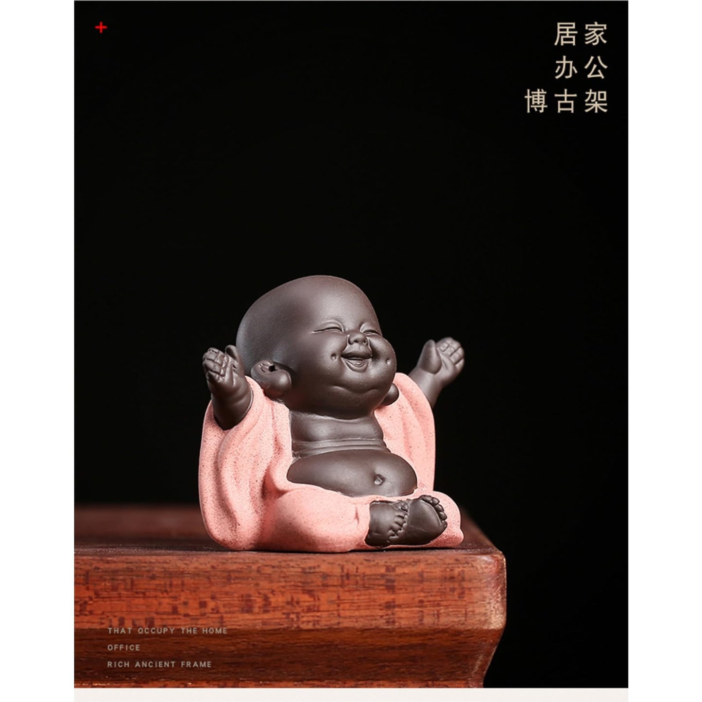 Chinese Happy Buddha Purple Sands Tea Pet 7.9cm Tabletop Decoration Tea Play