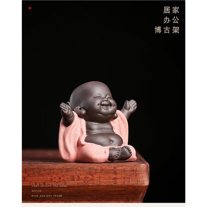 Chinese Happy Buddha Purple Sands Tea Pet 7.9cm Tabletop Decoration Tea Play