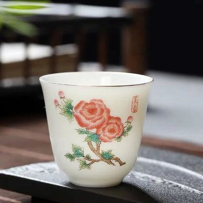 2.08" Chinese Ceramic Teacup Travel Meditation Hand Painted Lotus Leaf Tea Bowl