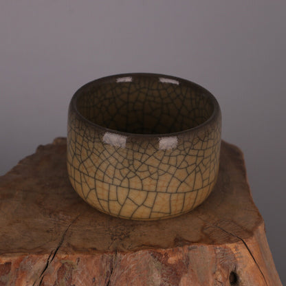 2.8" Collection Chinese Song Porcelain Ge Kiln Yellow Glaze Gold Wire Cup