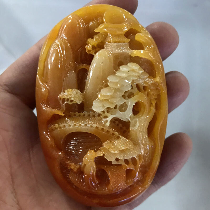 Chinese Antique Collection Huanglong Jade Landscape Artistic Conception