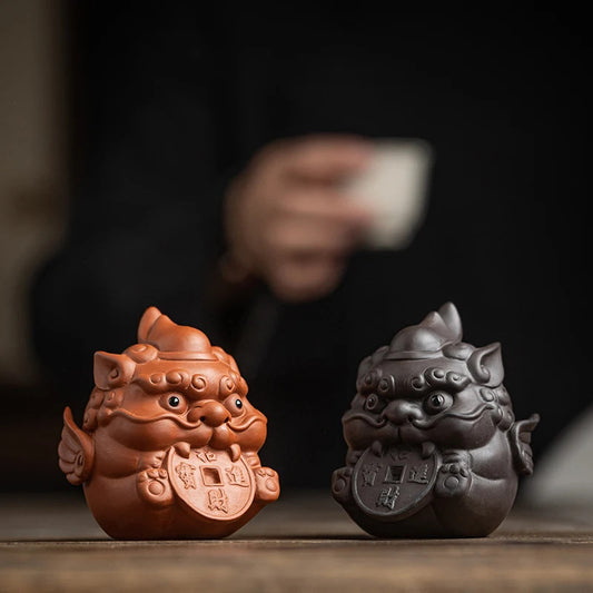 Chinese zisha Tea Pet Statue Ornaments Tea Table Handmade Sculpture Crafts Set