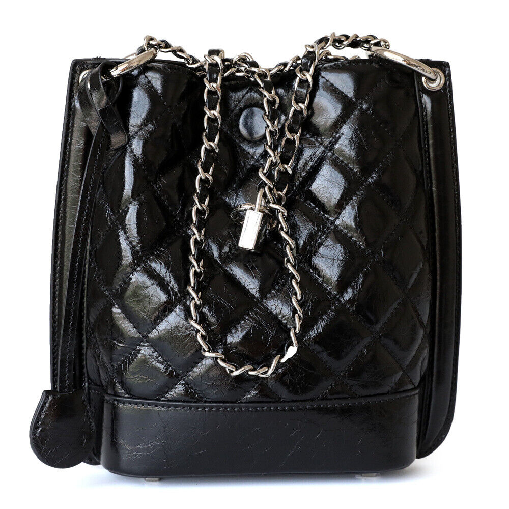 Small Quilted Real Leather Bucket Shoulder Bag Tote Purse Handbag Fashion Chains