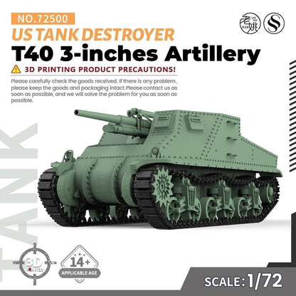 SSMODEL SS72500 1/72 Military Model Kit US T40 3-inches Artillery Tank Destroyer